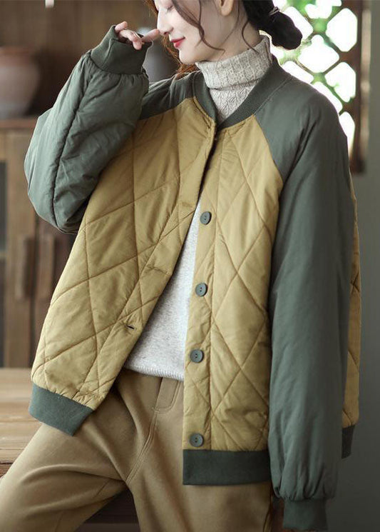  Green Patchwork Thick Fine Cotton Filled Jacket Stand Collar Winter - Down Jackets - DYAVOR® 