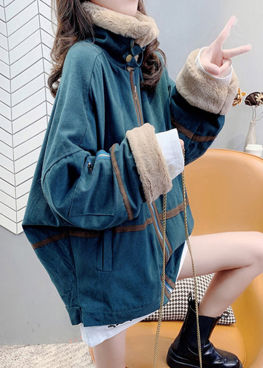  Green Peter Pan Collar Zippered Patchwork Parka Winter - Down Jackets - DYAVOR® 