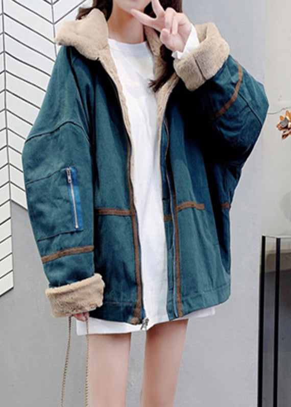  Green Peter Pan Collar Zippered Patchwork Parka Winter - Down Jackets - DYAVOR® 