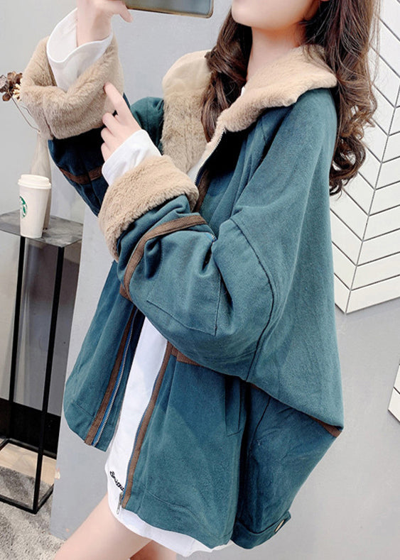  Green Peter Pan Collar Zippered Patchwork Parka Winter - Down Jackets - DYAVOR® 