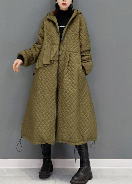  Green Plaid Fine Cotton Filled coats drawstring Zip Up Winter - Down Jackets - DYAVOR® 