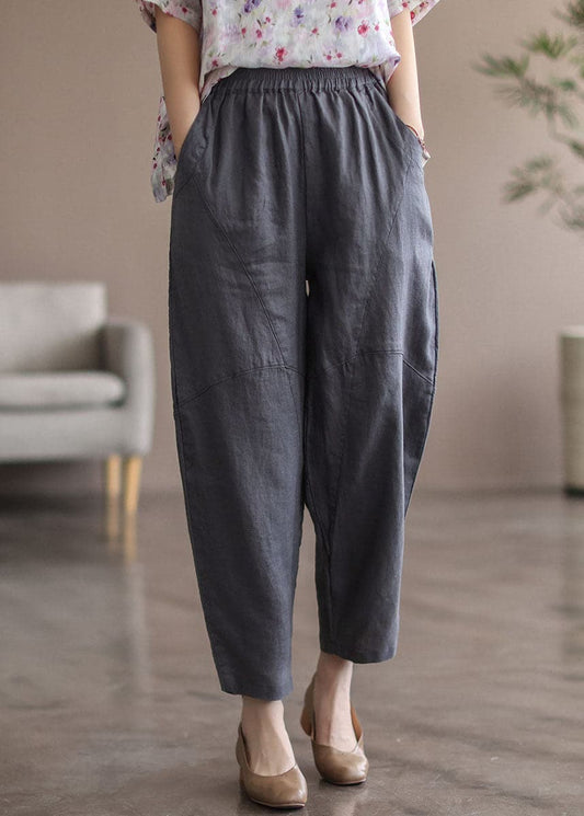  Grey Solid Patchwork Linen Pants High waist Summer - Crop Pants - DYAVOR® 