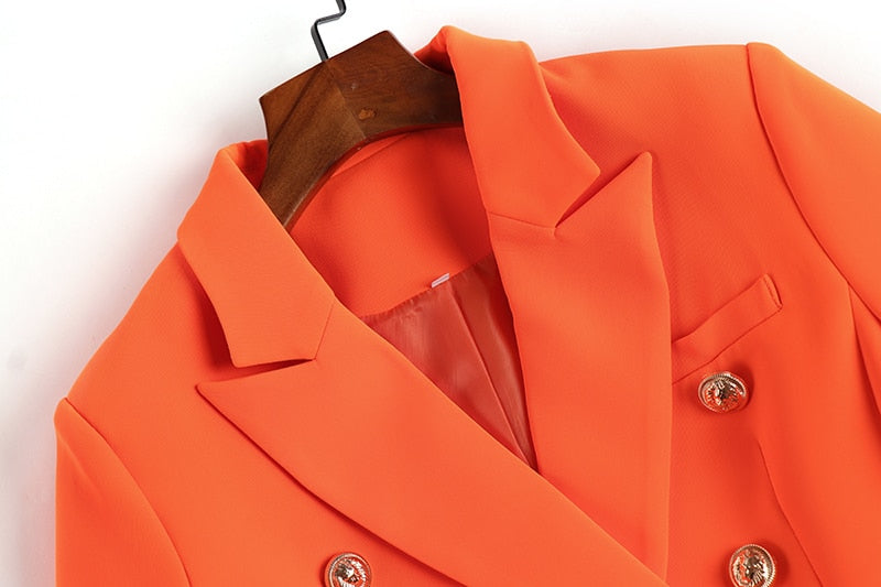  Double-breasted Orange Blazer -  - DYAVOR® 