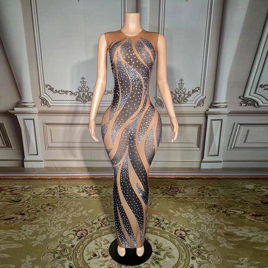 Luxury Rhinestone Evening Gown Handmade