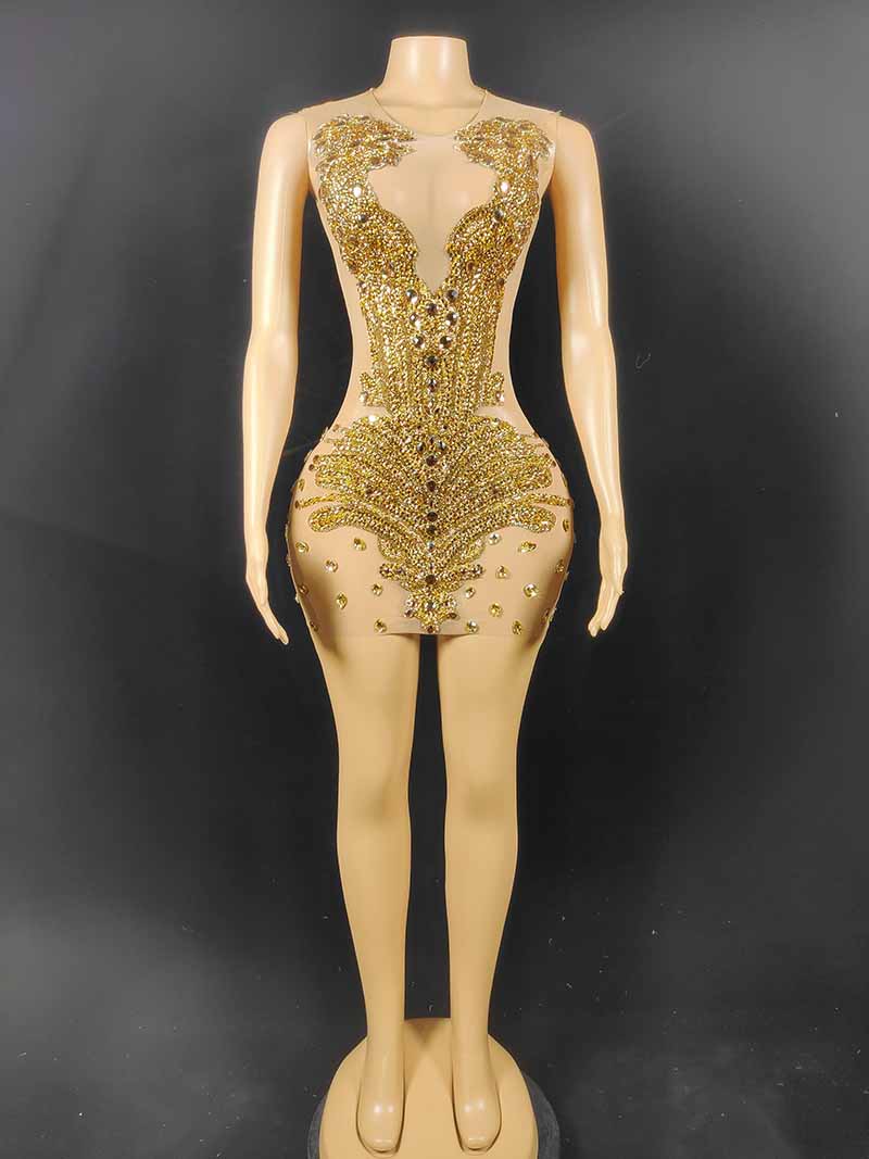  Luxury Sparkling Diamond Golden Dress - Dresses - DYAVOR® 