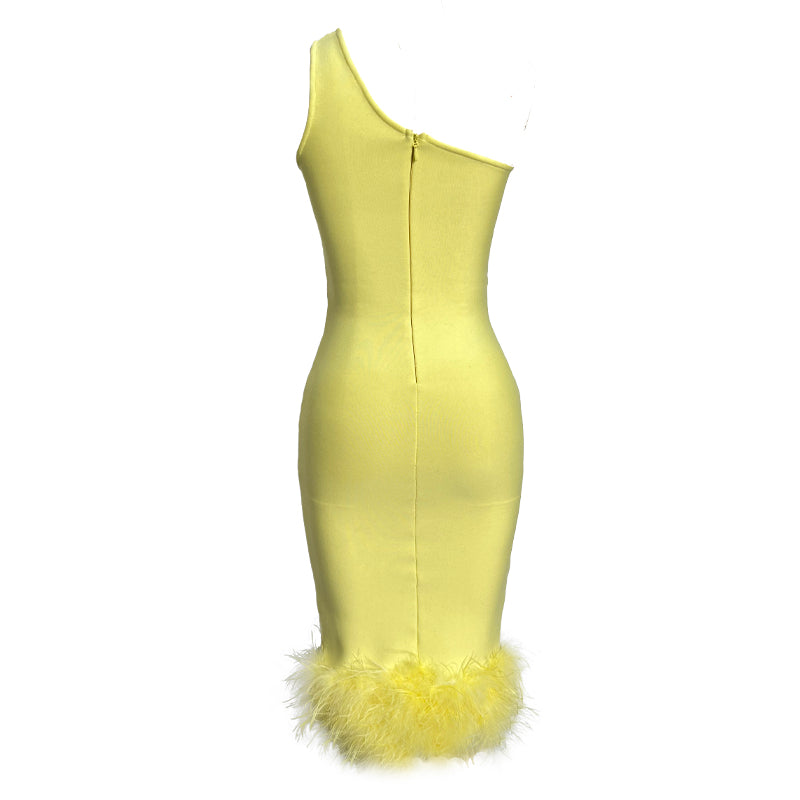 Elegant Bandage Dress With Feathers