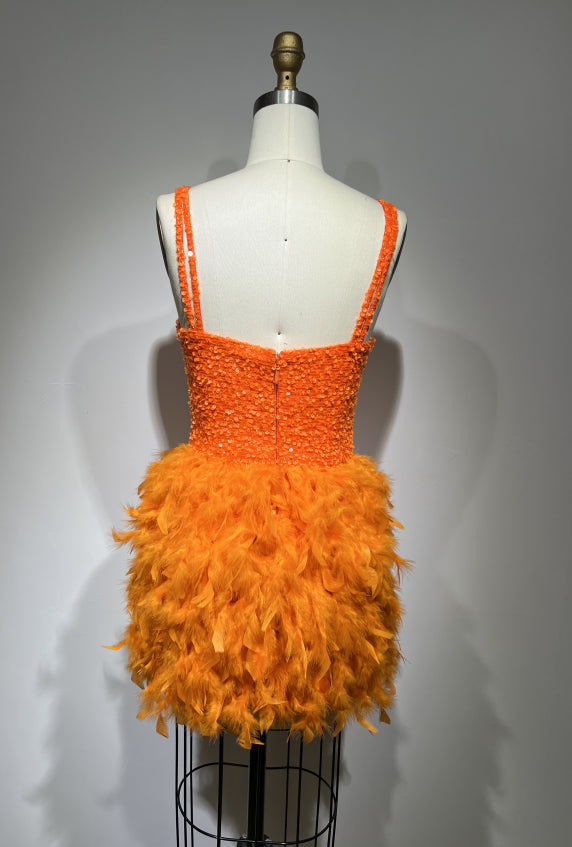 Luxury Feathered Sequin Mini Ball Gown