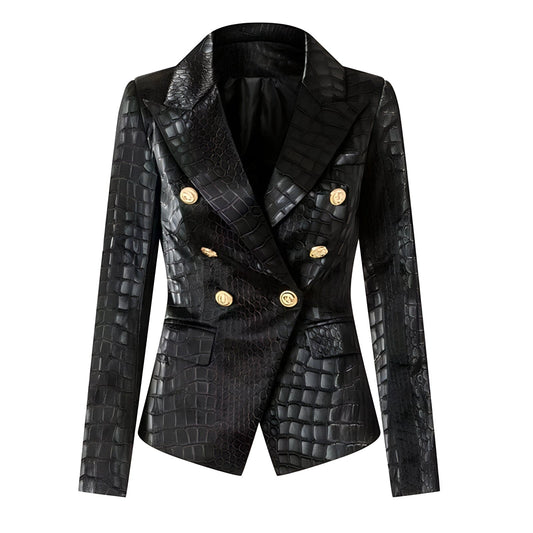  The Everglades Faux Leather Long Sleeve Blazer - 0 - DYAVOR® 
