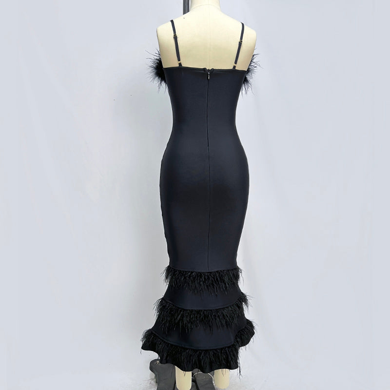 Midi Elegant Feather Dress