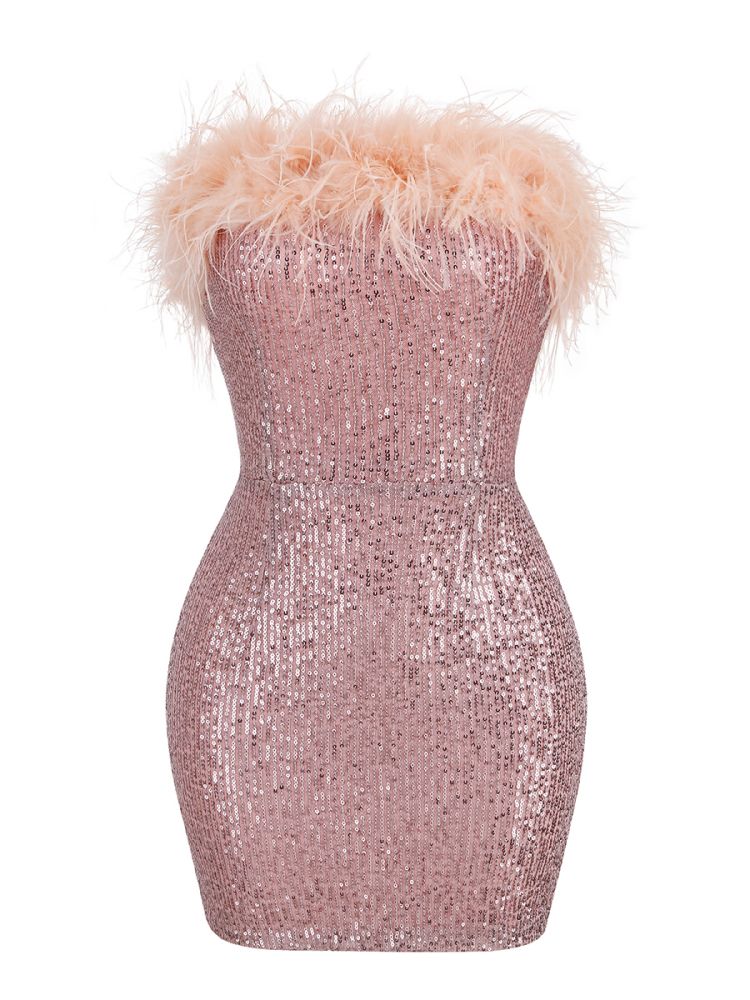  Chic Pink Feather Mini Dress - Dresses - DYAVOR® 