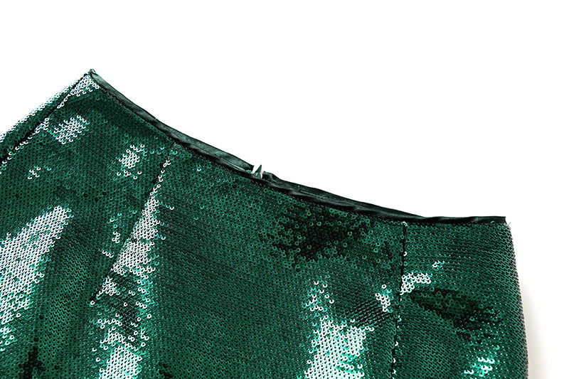  Green Sequin Feathers Two-Piece Set - Skirt Sets - DYAVOR® 