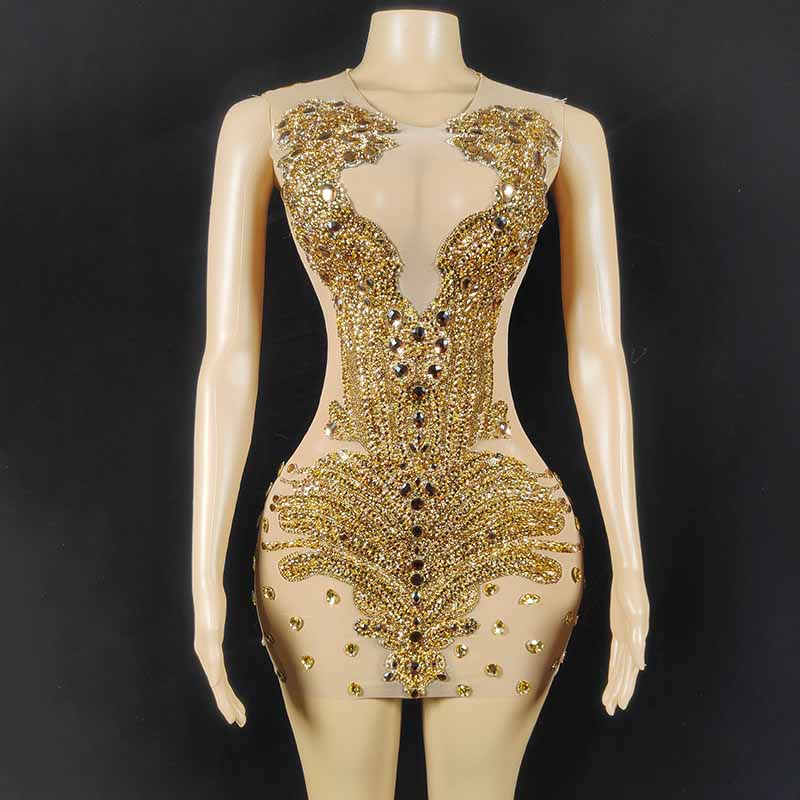  Luxury Sparkling Diamond Golden Dress - Dresses - DYAVOR® 