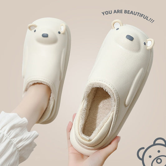  Winter Waterproof Cotton Outdoor Women Indoor Slides Soft Thick Slippers Couple Non-slip Warm Cartoon Plush Sandals -  - DYAVOR® 