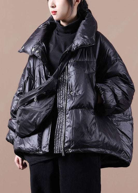  Handmade Black fashion zippered Button Winter Duck Down Jacket - Down Jackets - DYAVOR® 