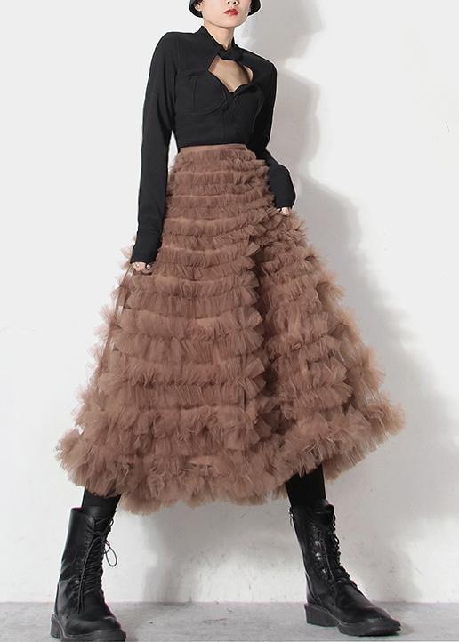  Handmade Khaki Long Cute Skirt - Skirts - DYAVOR® 
