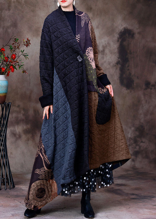  Handmade Chocolate Black Asymmetrical Patchwork Fine Cotton Filled Women Witner Coats - Down Jackets - DYAVOR® 