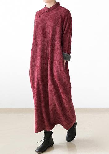  Handmade navy thick cotton clothes For Women Chinese Button loose o neck Dresses -  - DYAVOR® 