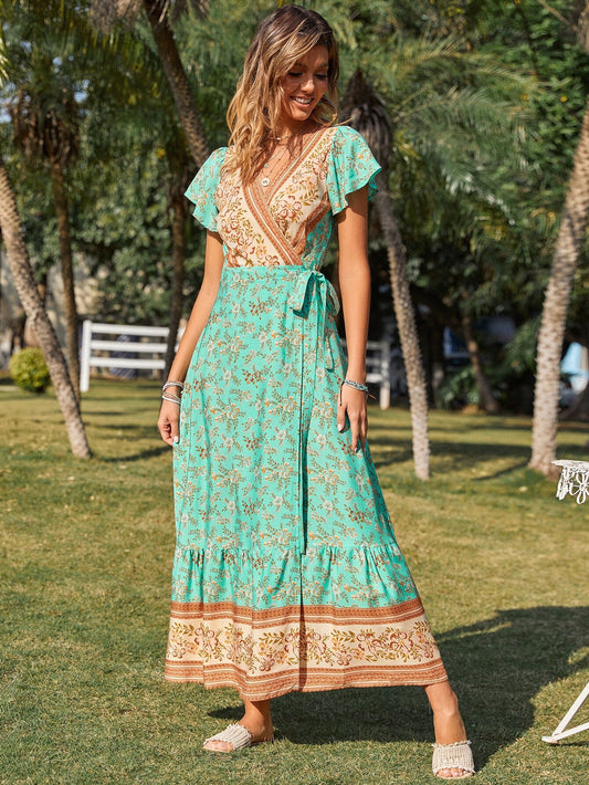 Boho Dress for Women|Bohemian Dress|Midi Boho Dress| V-neck Rayon Cotton Bohemian  Wrap DressesTassel Summer Boho Maxi Dress|Wedding Guest Dress