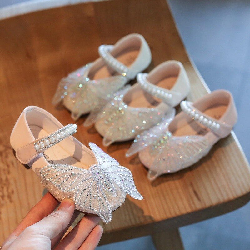 Korean Girls' Sandals Rhinestone Butterfly Princess Shoes