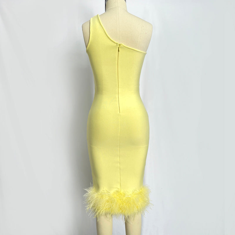 Elegant Bandage Dress With Feathers