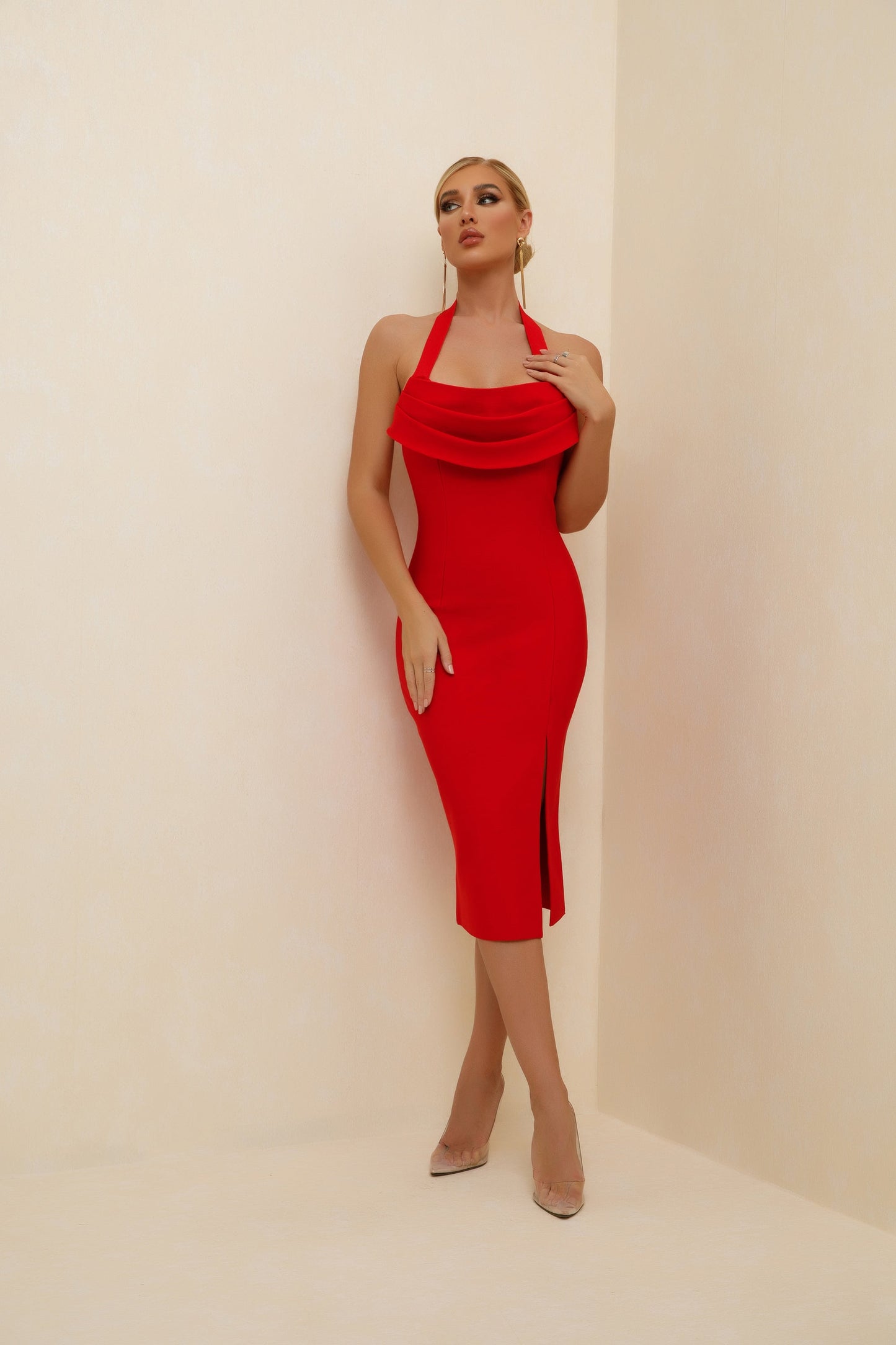  Elegant Red Halter Midi Dress - Dresses - DYAVOR® 