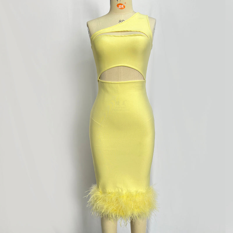 Elegant Bandage Dress With Feathers