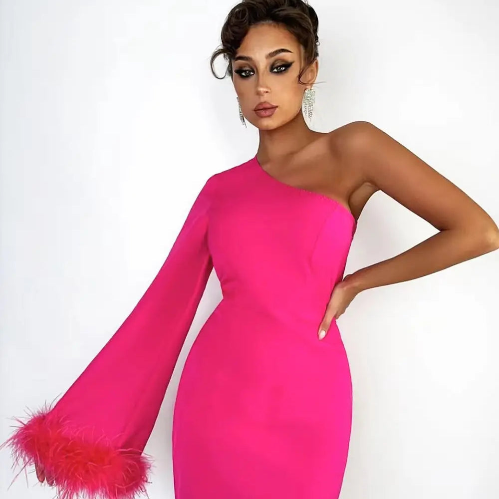 One Shoulder Long Sleeve Celebrity Dress