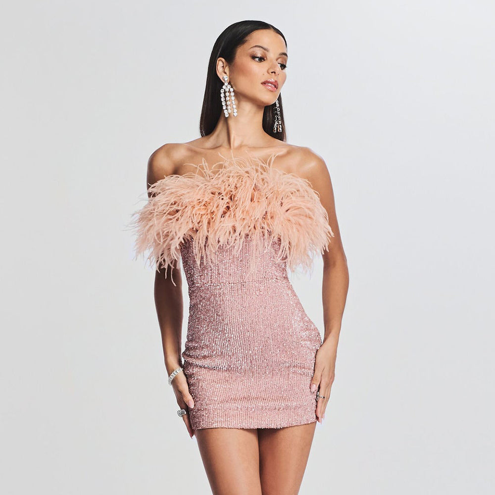  Chic Pink Feather Mini Dress - Dresses - DYAVOR® 