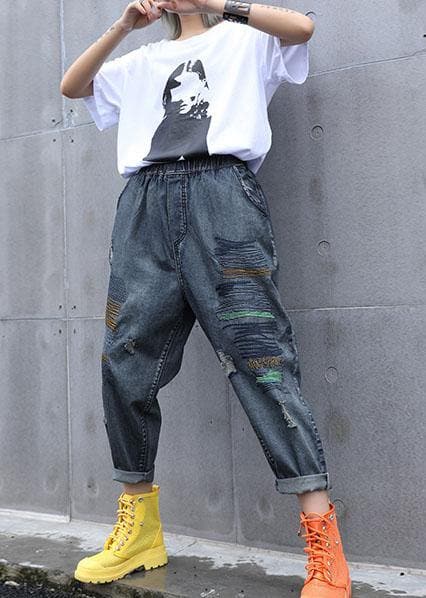  High waist summer nine points embroidery vintage broken hole carrot pants -  - DYAVOR® 