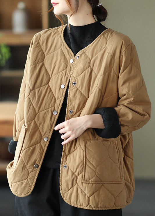  Hot Khaki O-Neck Pockets Button Winter Coats Parkas - Down Jackets - DYAVOR® 