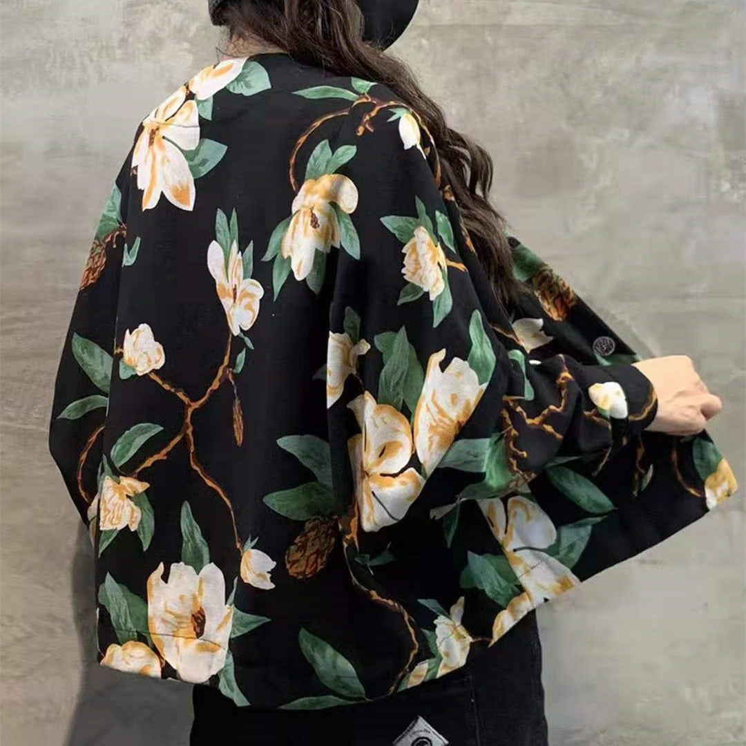  Hot Orange V Neck Pockets Loose Print Winter Cotton Coat - Down Jackets - DYAVOR® 