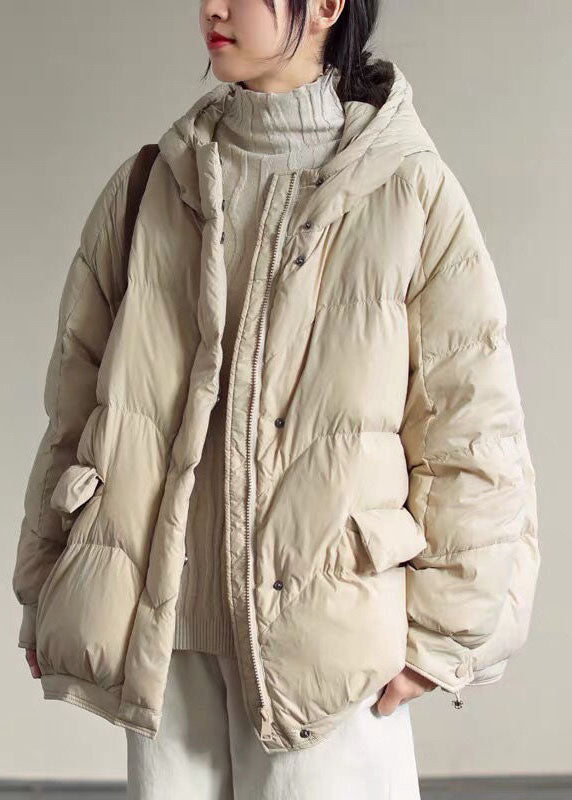  Italian Beige Zip Up Oversized Duck Down Jacket In Winter - Down Jackets - DYAVOR® 