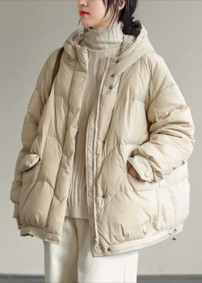  Italian Beige Zip Up Oversized Duck Down Jacket In Winter - Down Jackets - DYAVOR® 