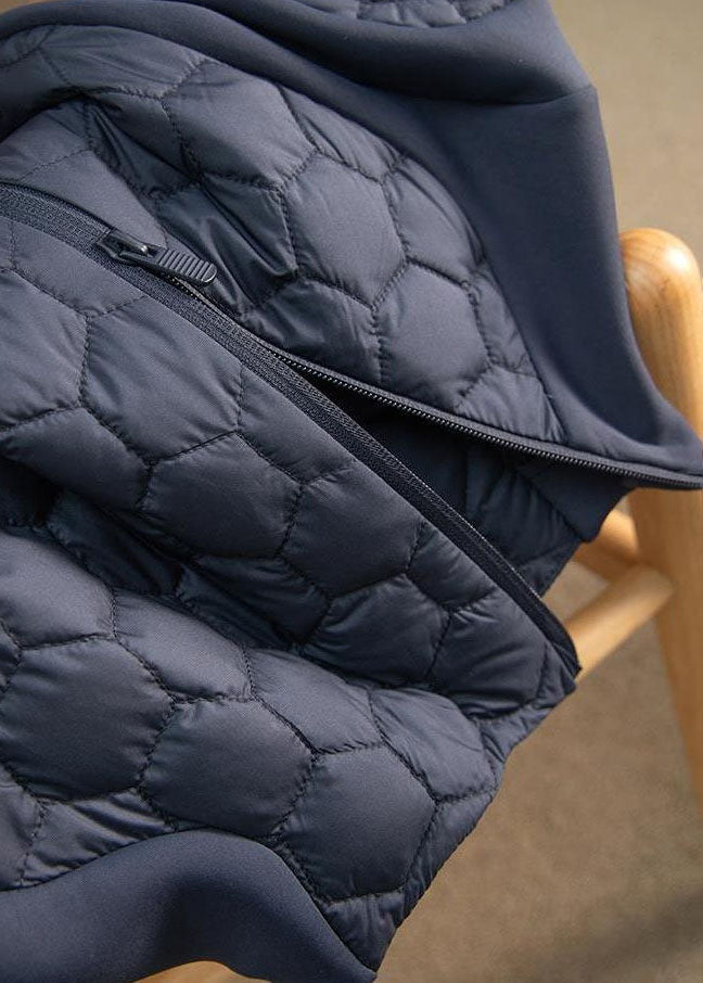  Italian Black Stand Collar Zip Up Slim Fit Fine Cotton Filled Jacket In Winter - Down Jackets - DYAVOR® 