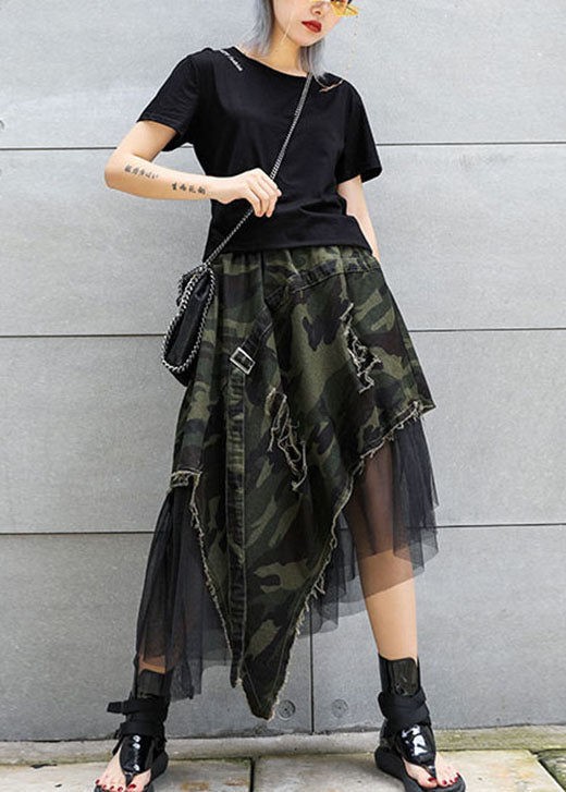  Italian Camouflage High Waist Denim Patchwork Tulle asymmetrical design Fall Skirts - Skirts - DYAVOR® 