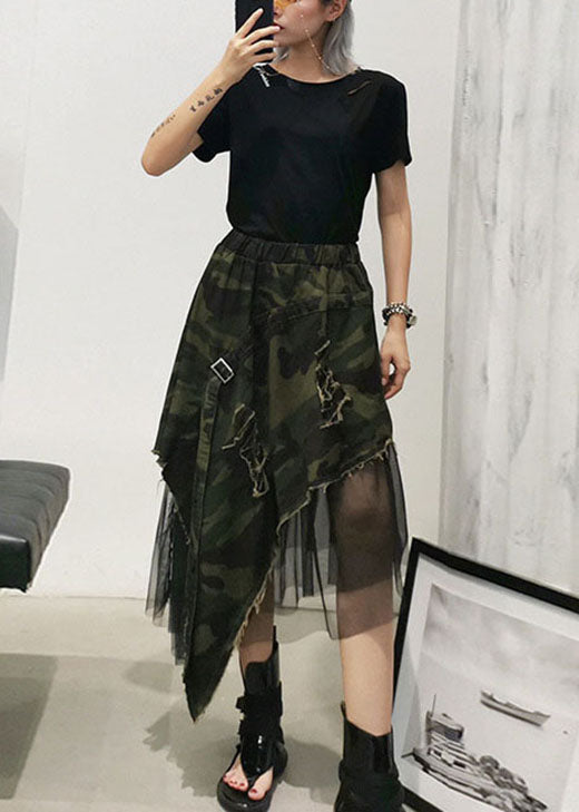  Italian Camouflage High Waist Denim Patchwork Tulle asymmetrical design Fall Skirts - Skirts - DYAVOR® 