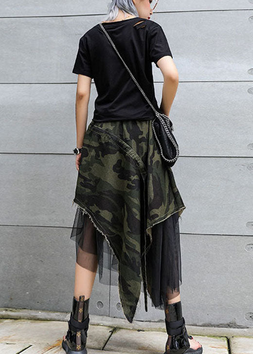  Italian Camouflage High Waist Denim Patchwork Tulle asymmetrical design Fall Skirts - Skirts - DYAVOR® 