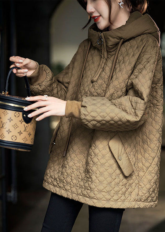  Italian Chocolate Hooded Drawstring Zippered Fine Cotton Filled Puffers Jackets Winter - Down Jackets - DYAVOR® 