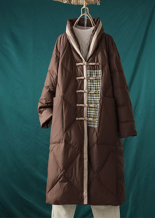  Italian Chocolate Mandarin Collar Oversized Patchwork Duck Down Puffer Jacket Winter - Down Jackets - DYAVOR® 