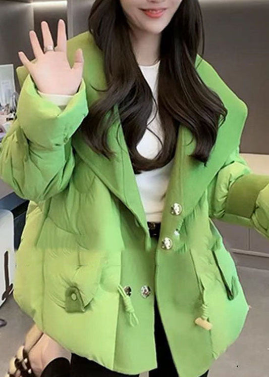  Italian Green Peter Pan Collar Patchwork Drawstring Fine Cotton Filled Parkaer Winter - Down Jackets - DYAVOR® 