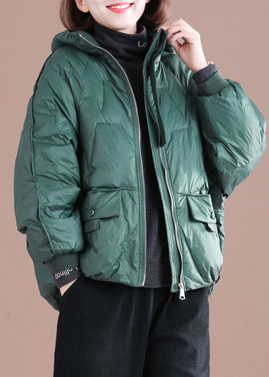  Italian Green Zip Up Oversized Hooded Duck Down Down Coat Winter - Down Jackets - DYAVOR® 