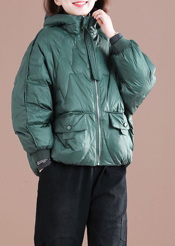  Italian Green Zip Up Oversized Hooded Duck Down Down Coat Winter - Down Jackets - DYAVOR® 