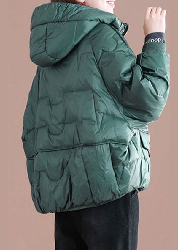  Italian Green Zip Up Oversized Hooded Duck Down Down Coat Winter - Down Jackets - DYAVOR® 