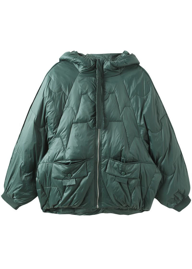  Italian Green Zip Up Oversized Hooded Duck Down Down Coat Winter - Down Jackets - DYAVOR® 