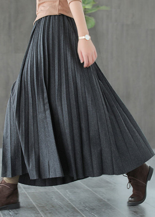  Italian Grey Black Casual Woolen Pleated Fall Skirts - Skirts - DYAVOR® 