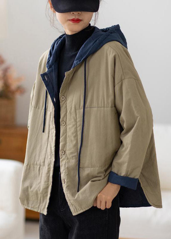 Italian Khaki Hooded Patchwork Fine Cotton Filled Witner Coat - Down Jackets - DYAVOR® 