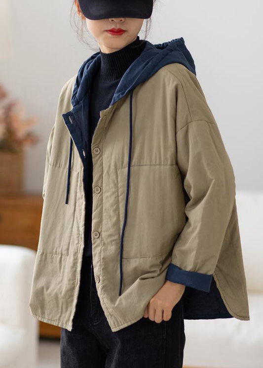  Italian Khaki Hooded Patchwork Fine Cotton Filled Witner Coat - Down Jackets - DYAVOR® 