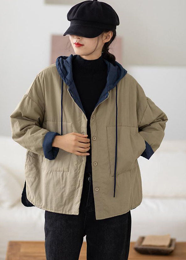  Italian Khaki Hooded Patchwork Fine Cotton Filled Witner Coat - Down Jackets - DYAVOR® 