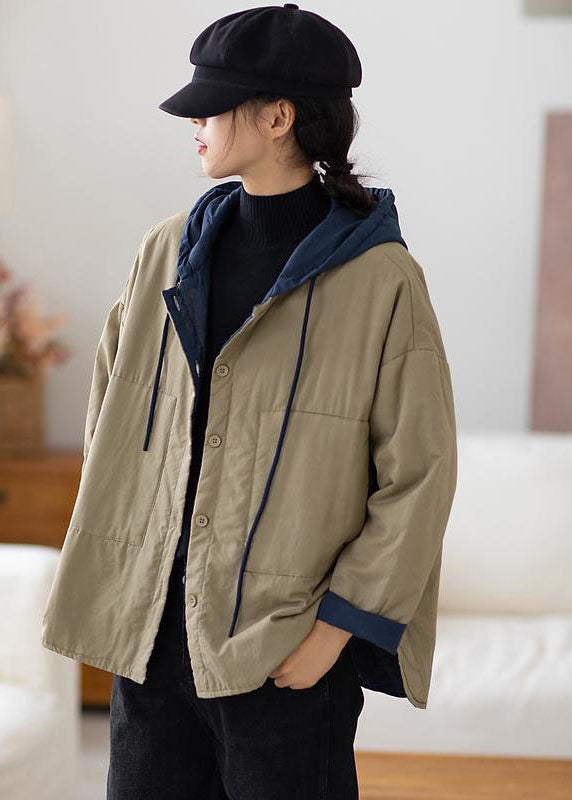  Italian Khaki Hooded Patchwork Fine Cotton Filled Witner Coat - Down Jackets - DYAVOR® 