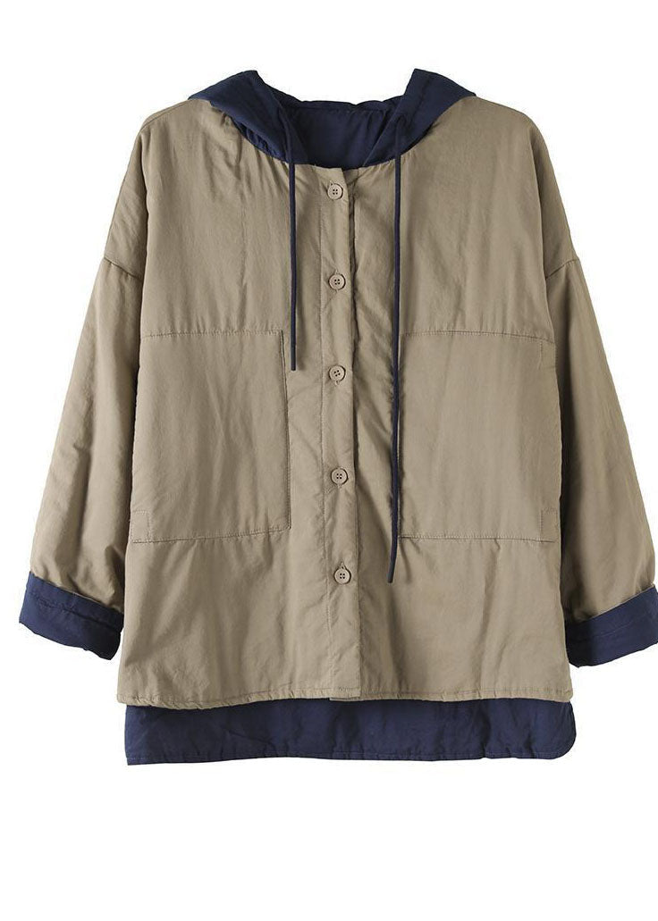  Italian Khaki Hooded Patchwork Fine Cotton Filled Witner Coat - Down Jackets - DYAVOR® 